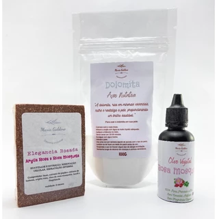 Kit Clareador Facial Melasma Manchas Oleo de Rosa Mosqueta Dolomita Sabonete de Argila Rosa