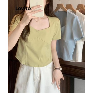 Lovito Camiseta Feminina Casual Com Estrutura Lisa LNE42188