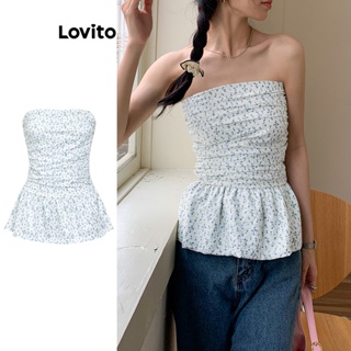 Lovito Regata Casual Ditsy Floral Com Babados Padrão Para Mulheres L73AD018