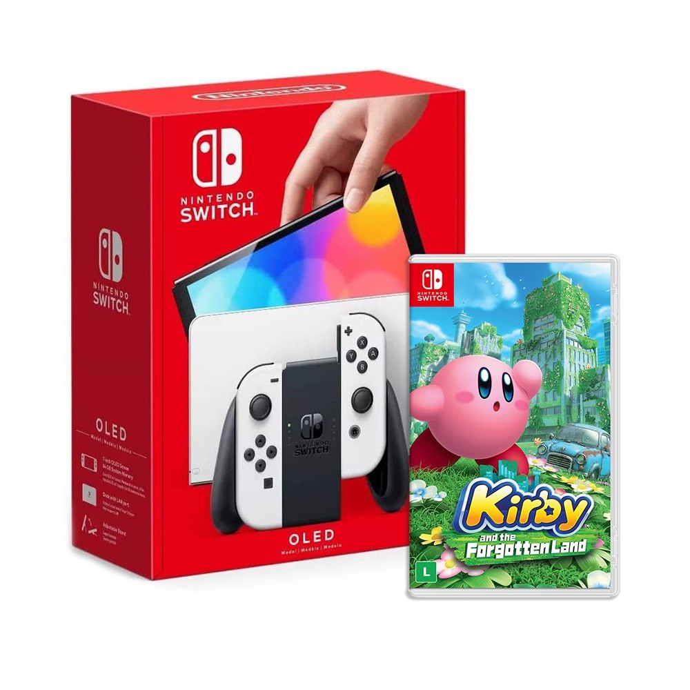 Console Nintendo Switch Oled Branco + Jogo Kirby And the Forgotten Land