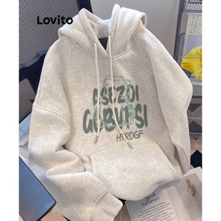 Lovito Moletom Casual Liso Com Cordão Padrão Para Mulheres LNA44196