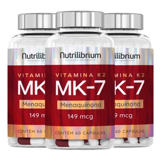 Kit 3x Vitamina K2 Mk7 Menaquinona 149mcg 180 Cápsulas Nutrilibrium