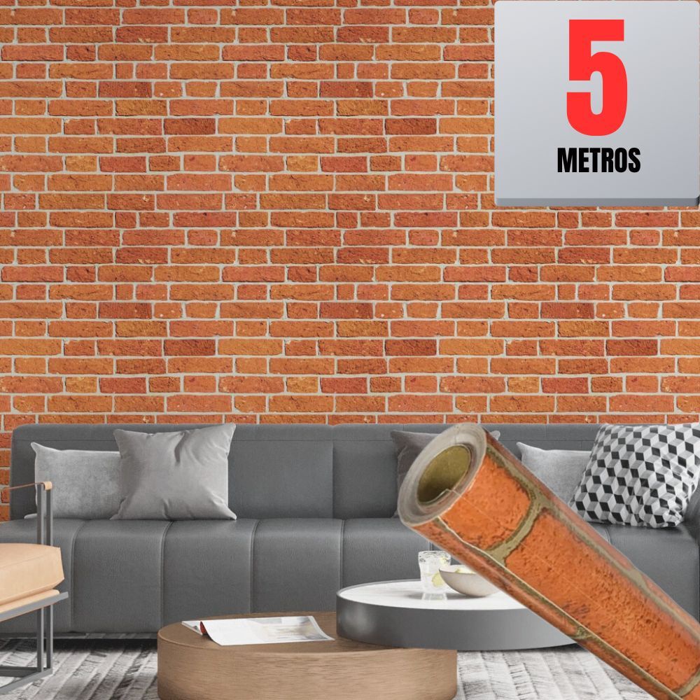 Papel de Parede Premium Rolo 5 Metros Autoadesivo Tijolinho Rústico Sala Quarto 5m x 45cm