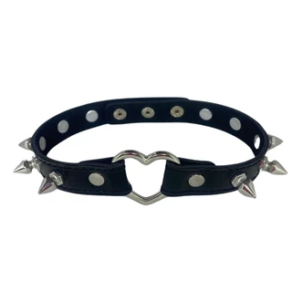 Choker Coleira Gargantilha Couro Pingente Coracao e Espinhos