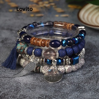 Lovito Conjunto Casual De Metal Com Contas Lisas Com Letras Bohemia Pulseira Para Mulheres LCS04101