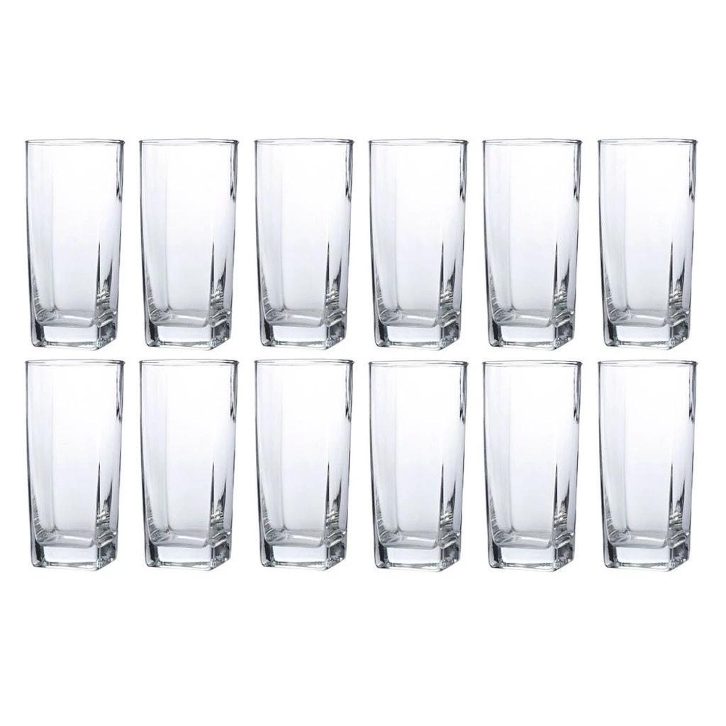 12 Copos Texas Quadrado Vidro Transparente Mesa Posta 320ml