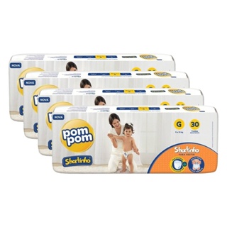 Fralda Descartável Pom Pom Shortinho Jumbo Tamanho G - 4 Pacotes com 30 Fraldas - Total 120 Tiras