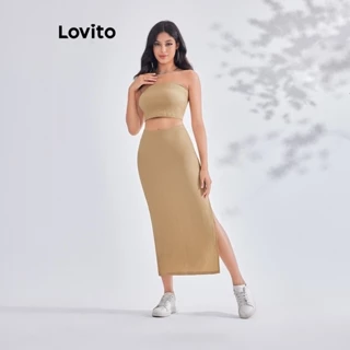 Lovito Conjunto de Saia com Fenda Frontal para Mulheres LBE03038 (Marrom)