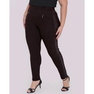 Calça Legging Feminina Plus Size Recorte Marrom Escuro