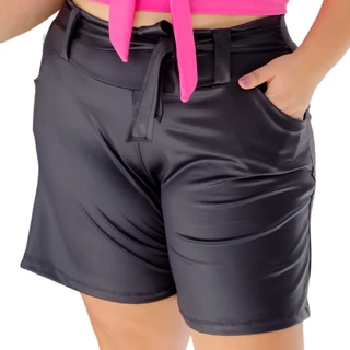 Short Couro Fake Alfaiataria Plus Size Cirre Com Cinto G1 G2 G3 FEMININO
