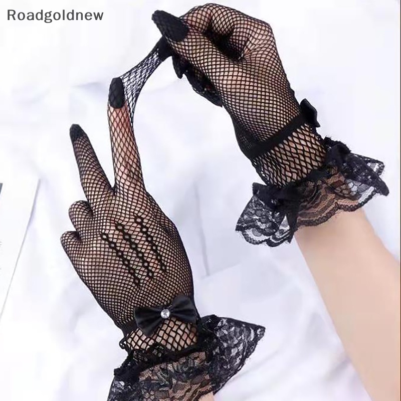 Luvas de renda Crânio Jacquard Luvas de renda preta Mulheres Proteção solar  Luvas curtas de tule Stretchy Halloween Gothic Fashion (Cor: preto ponto