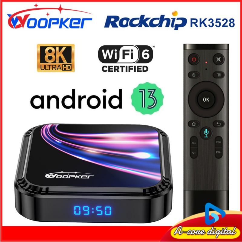 Woopker 2023 Android 13 TV Box K52 Rockchip RK3528 Smart TVBox Suporte 8K Wifi6 BT5.0 YouTube Google Voice Assistant Set Top Box