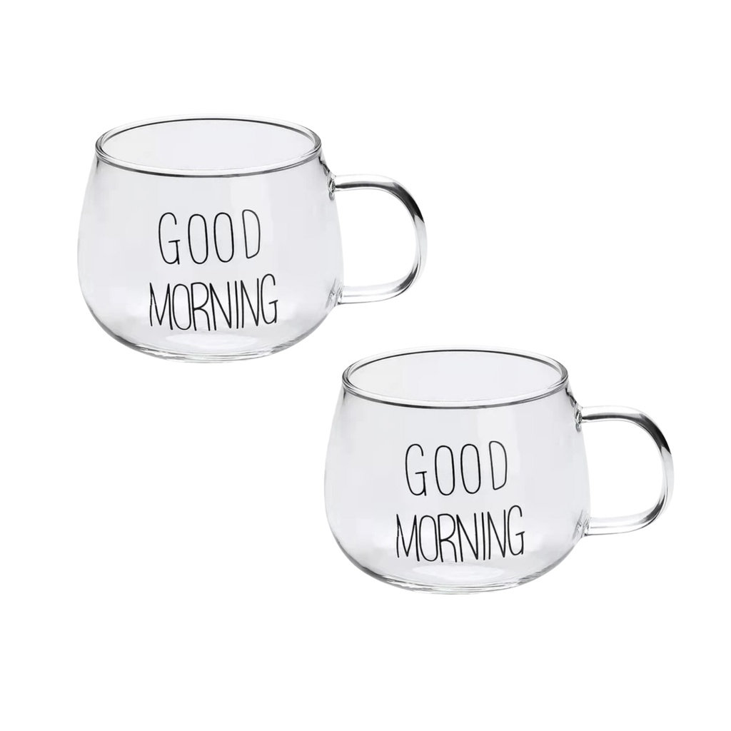 Kit 2 Caneca Good Morning Copo Vidro Para Café Chá 400ml