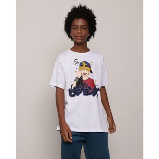 Camiseta Juvenil Estampa Rajada Branca