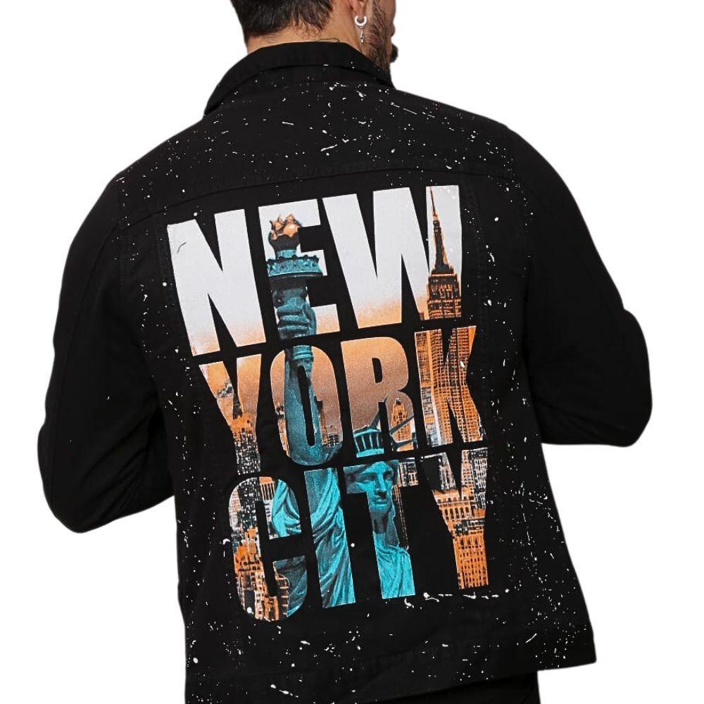 Jaqueta Masculina Jeans Preto New York City Pintado Shopee Brasil