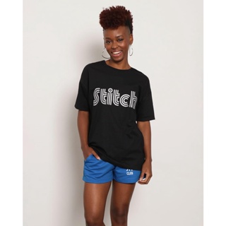 Camiseta Feminina Manga Curta Stitch Disney Preta