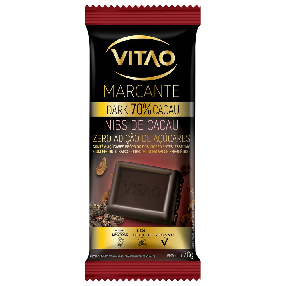 Chocolate Vitao Marcante Dark 70% com Nibs de Cacau Zero Açúcar 70g