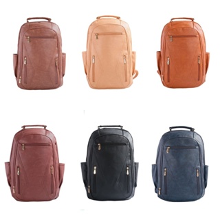 Mochila de Couro Feminina com 3 Zipers Frontais