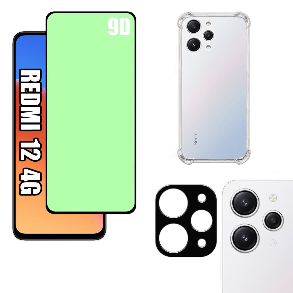 KIT Para Xiaomi Redmi 12 4G | Película de Cerâmica 9D - Capa Capinha Anti Shock - Película Câmera 3D