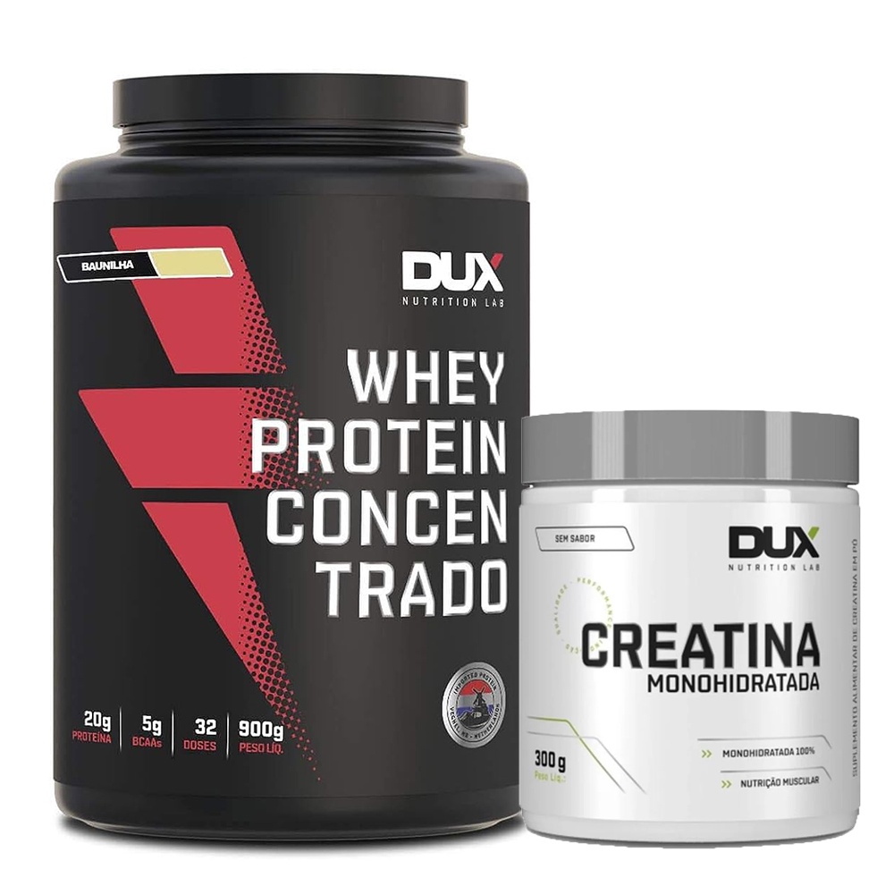 Kit Whey Protein Concentrado Dux 900g Pote Baunilha + Creatina MonoHidratada Pote 300g Dux