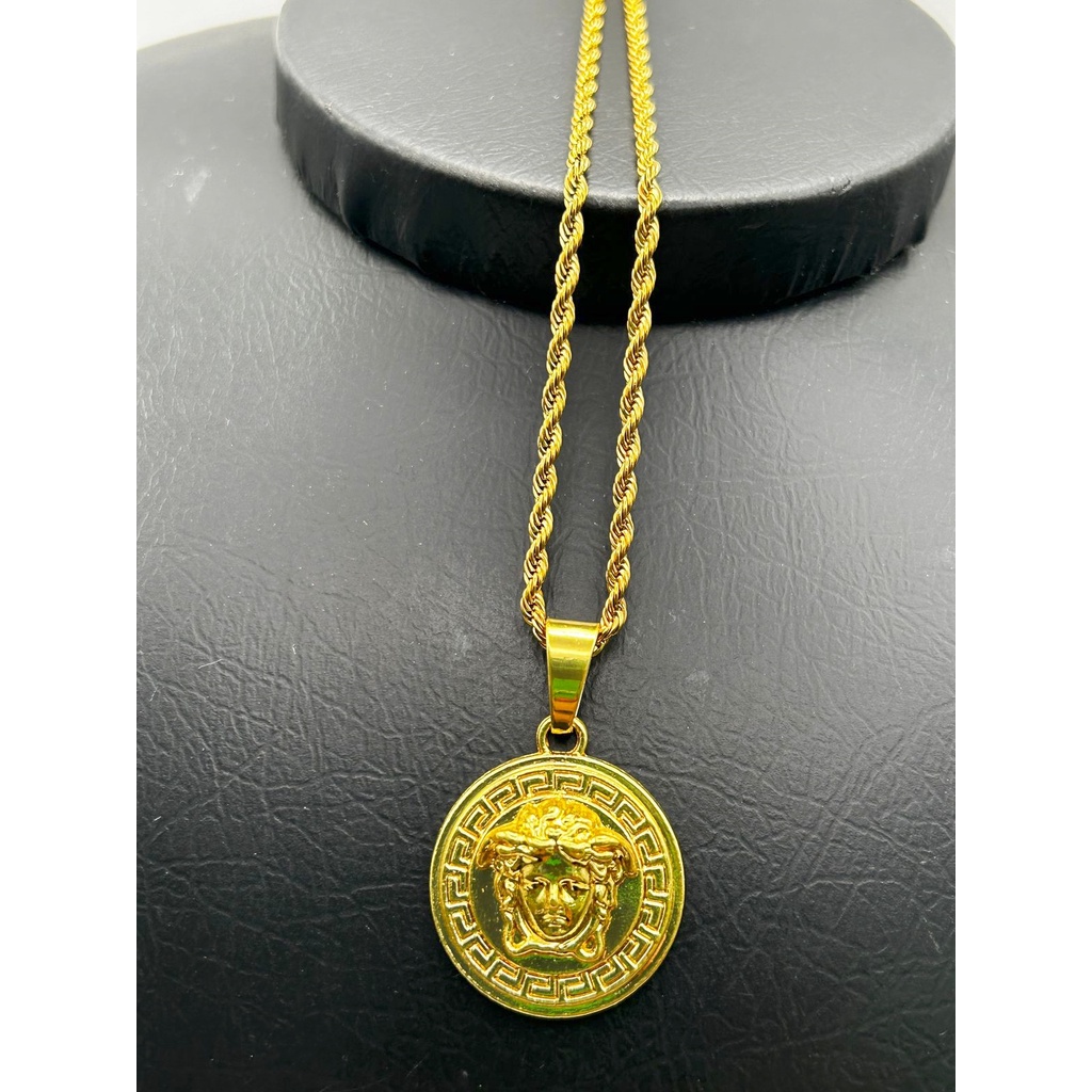 Conjunto De Corrente + Pulseira Corrente De Corda De Aço Inoxidável + Pingente Italiano VERSACE Medusa