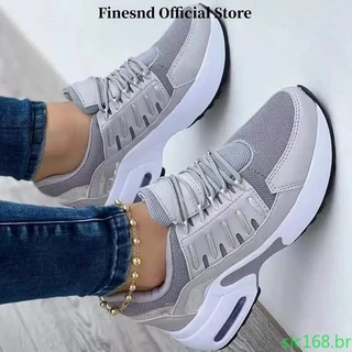 Entrega rápida Plataforma De Tênis Cunha 2023 Nova Moda Plus Tamanho Casual Sapatos Esportivos Casuais Mulheres Amarrar Malha Respirável Vulcanizada 026