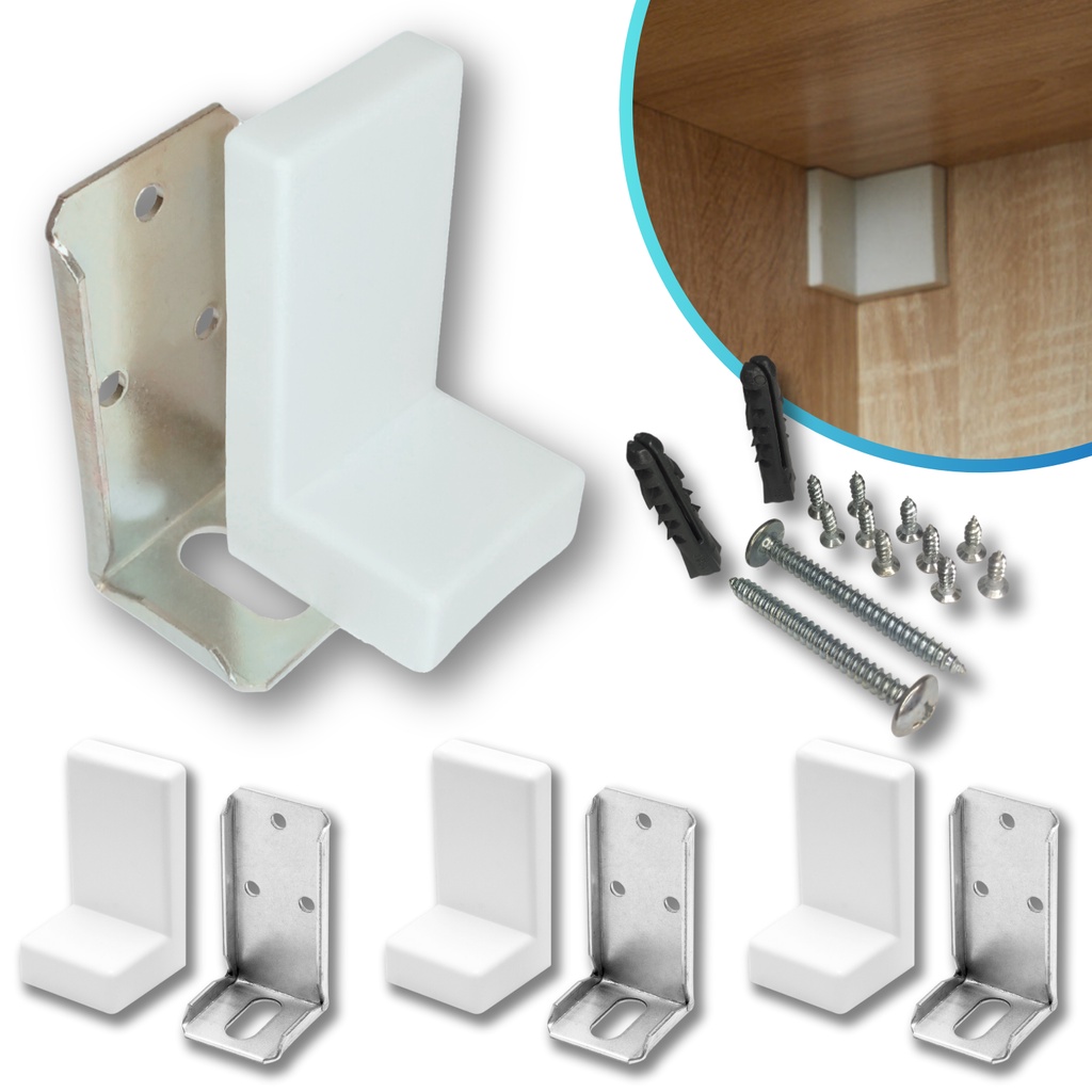 Kit 6 Suporte Cantoneira Aérea L Reforçada + Parafusos Resistente De Fixação Moveis Com Capa Branca 50 Kg