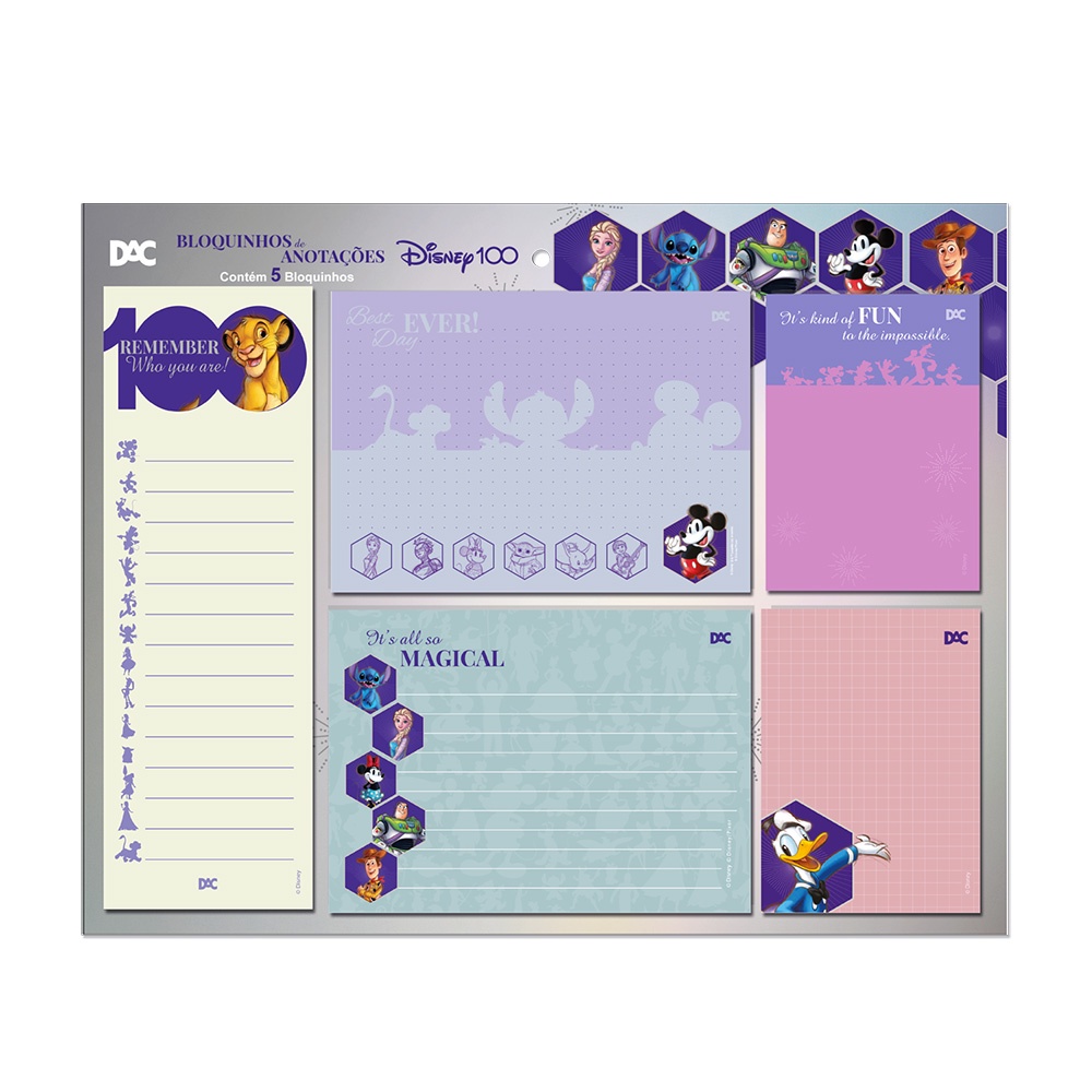 Bloco de anotações Disney 100 anos c/ 5 bloquinhos DAC