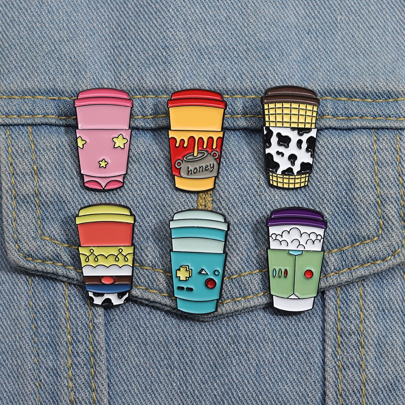 Pins De Xícara Coloridos Esmalte Broches De Café Cartoon Lapela Crachás ...