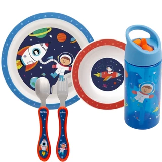 Kit Alimentação Infantil Prato Bowl Talheres E Garrafa Aventuras Astronauta Buba