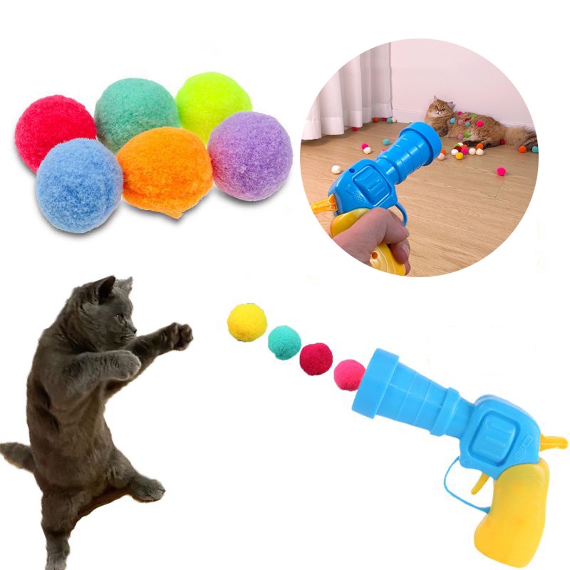 Brinquedos Para Gatos Treinamento Interativo De Lançamento Criativo Kittens Mini Pompoms Jogos Stretch Plush Ball Toys Cat Suprimentos Acessórios Animais De Estimação