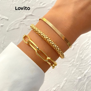 Lovito Conjunto De Três Peças De Corrente Lisa Boho Pulseira De Osso De Cobra Multicamadas Para Mulheres LFA10602