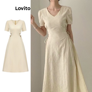 Lovito Vestido Elegante Liso Com Renda Para Mulheres L74ED175