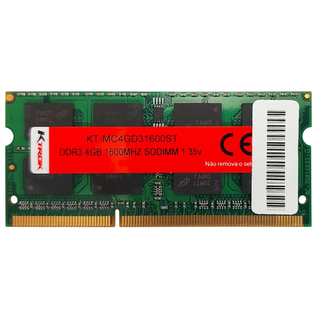 Memória para Notebook 4GB KTROK, DDR3, 1600MHz, 1.35V - KT-MC4GD31600ST ...