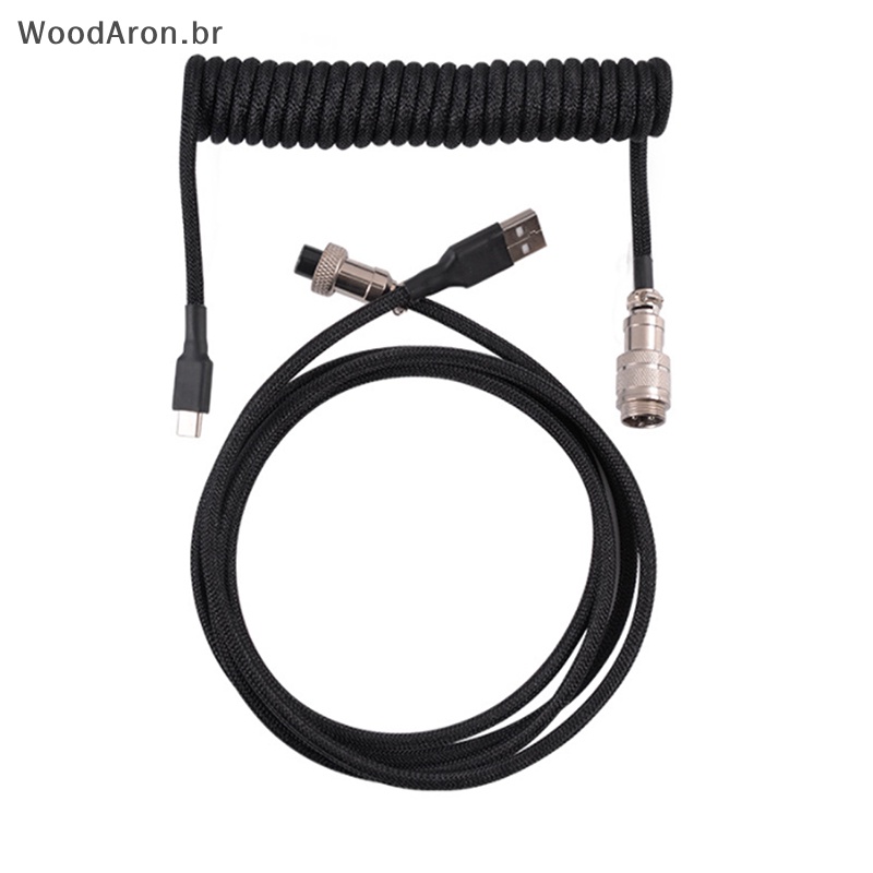WoodAron Teclado USB Tipo C Cabo Mecânico Fio Aviador Enrolado 1,5m br