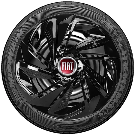 Jogo 4 Calotas Esportivas aro 13/14 Preta Brilhante Compatível com Mobi Palio Siena Stilo Strada Uno