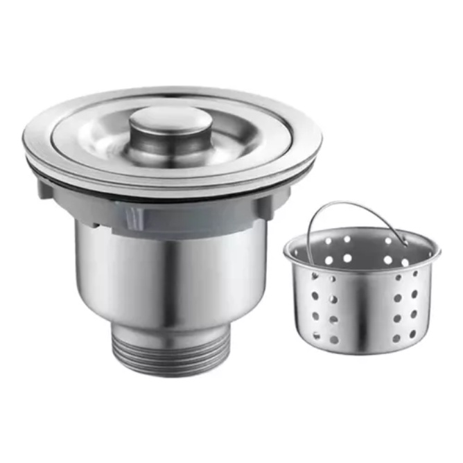 Válvula Pia Cozinha 4 1/2 Inox 304 Com Cesto Removível Ralo