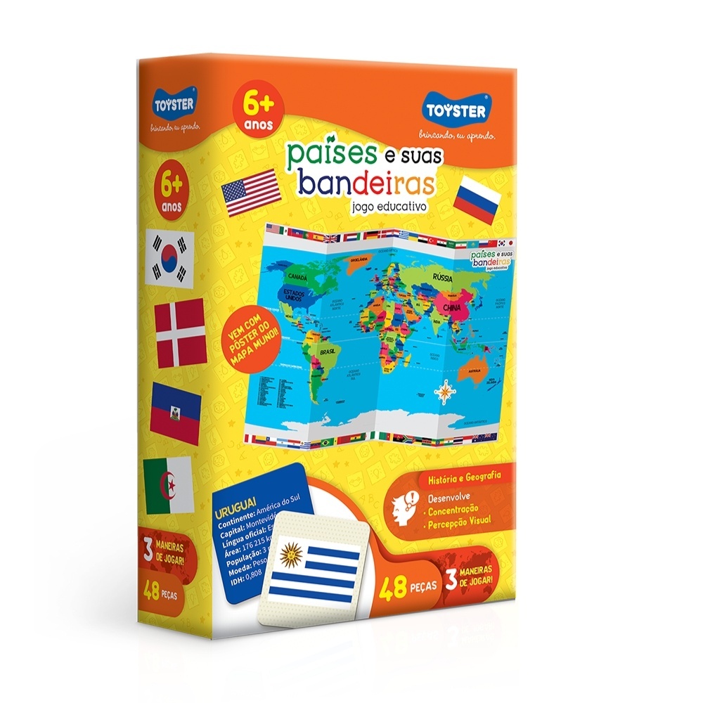 Jogo Educativo Países E Suas Bandeiras 48peças Toyster Brinquedo