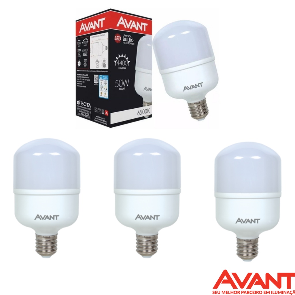 KIT 3 Lâmpada LED Bulbo 50w Alta Potência E27 - AVANT