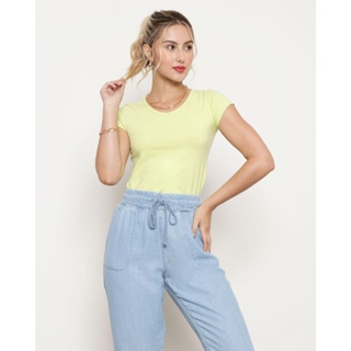 Blusa Feminina Básica Manga Curta Neon Verde
