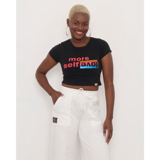Blusa Cropped Feminino Pride Estampado Preta