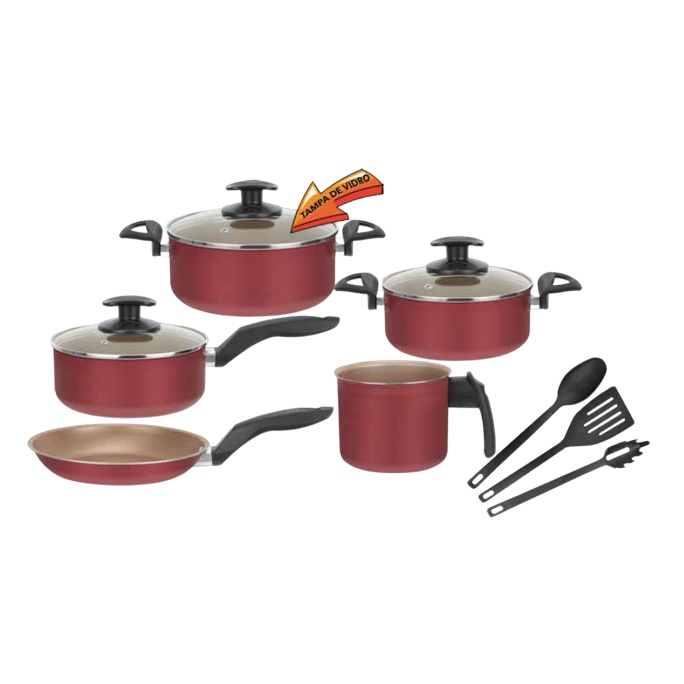 Conjunto De Panelas 5 Pçs Teflon Tampa Vidro Promoção+brinde