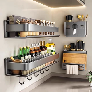Kit Cozinha Prateleira Temperos Organizador De Condimentos Cozinha Montado Na Parede Louça De Mesa Suprimentos De Armazenamento