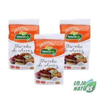 KIT 3 Unidades Farinha de Arroz Sem Glúten Sem Açúcar 500g - Natural Life