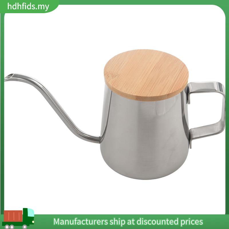 Cafeteira De 350Ml De Bico Longo Estreito Gooseneck Chaleira De Aço Inoxidável Com Tampa De Madeira