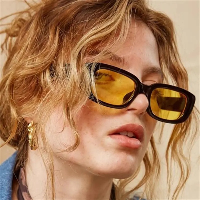 Óculos De Sol Retro Vintage Retangular Unissex Lente Amarela