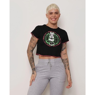 Blusa Feminina Cropped Disney Minnie Frufru Preta