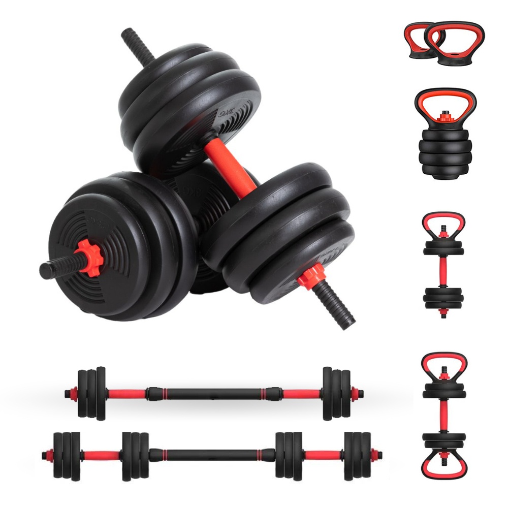 Kit Halteres 6 em 1 Peso Musculação até 15kg Ajustável Preto