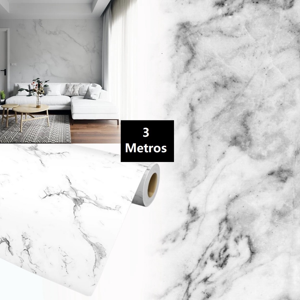 Papel De Parede Adesivo Mármore Carrara Anti Mofo Lavável Luxo Sala ...