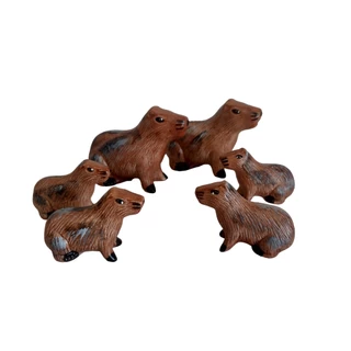 Casal de Capivaras com Filhotes Miniaturas Decoração de Jardim Terrário Porcelana